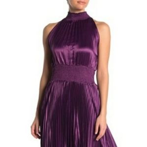Purple Pleated Halter Dress
